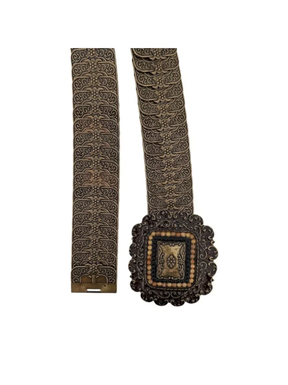 Y2K Boho Coachella Festival Statement Wide Elastic Brass Tone Belt Ornate Buckle
